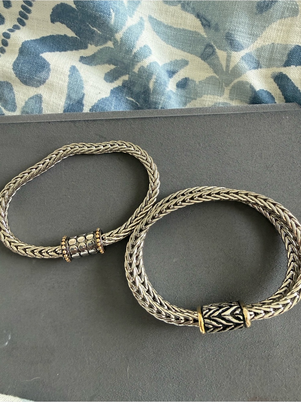 Sterling-Style Braided Silver Bracelet with Gold Accents - Women's Jewelry